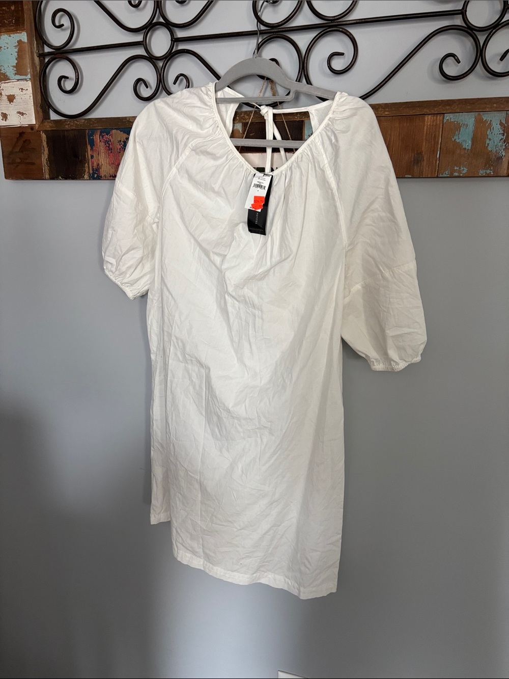 White Puff Sleeve Tie-Back Dress